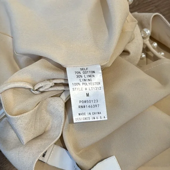 Pearl Details Cropped Top Beige Linen Straps Medium - Picture 10 of 10